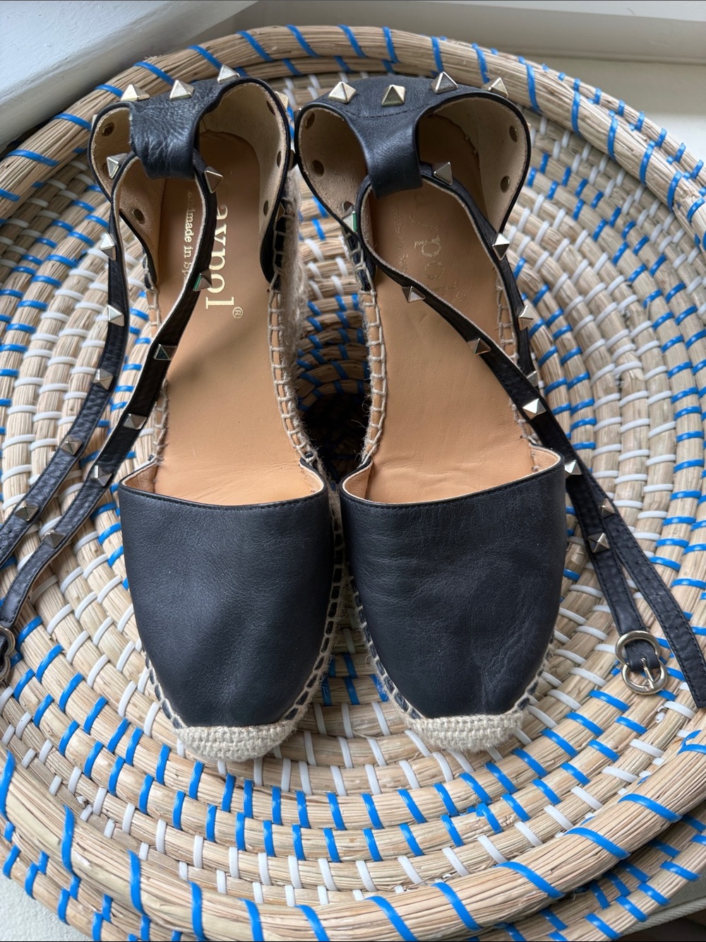 Black gold Studded Espadrille Wedges with ankle strap - (maypol)